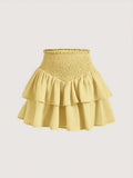 Puff short skirt high waist A-line with ruffles in solid purple polyester