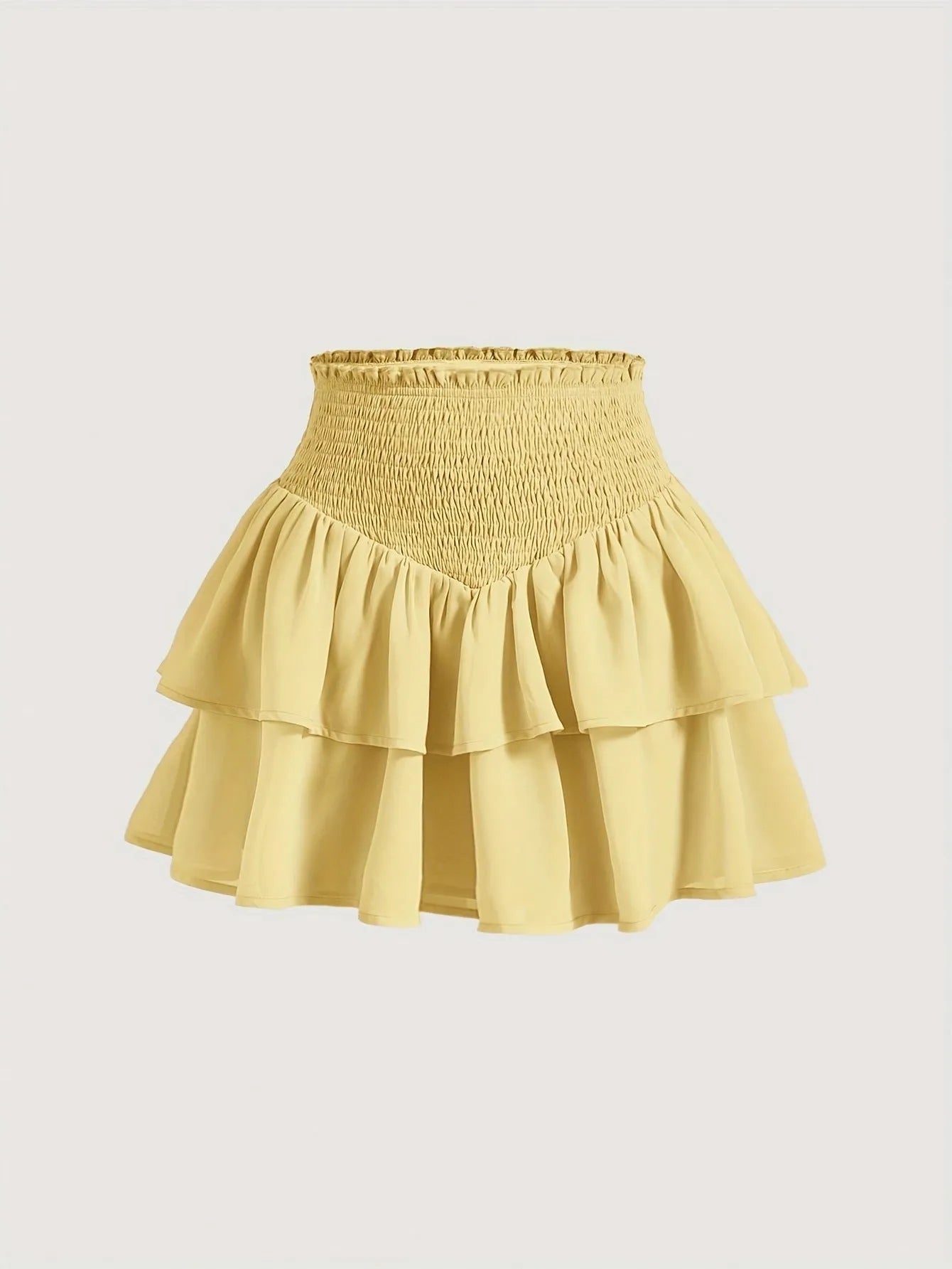 Puff short skirt high waist A-line with ruffles in solid purple polyester