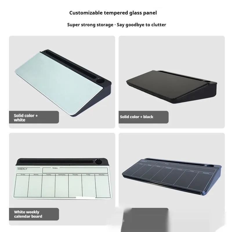 Table top glass whiteboard 18 x 40cm erasable work memo board in black or white