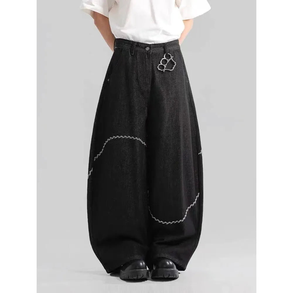 Black straight-leg denim trousers with micro-elastic fabric for autumn and winter wear