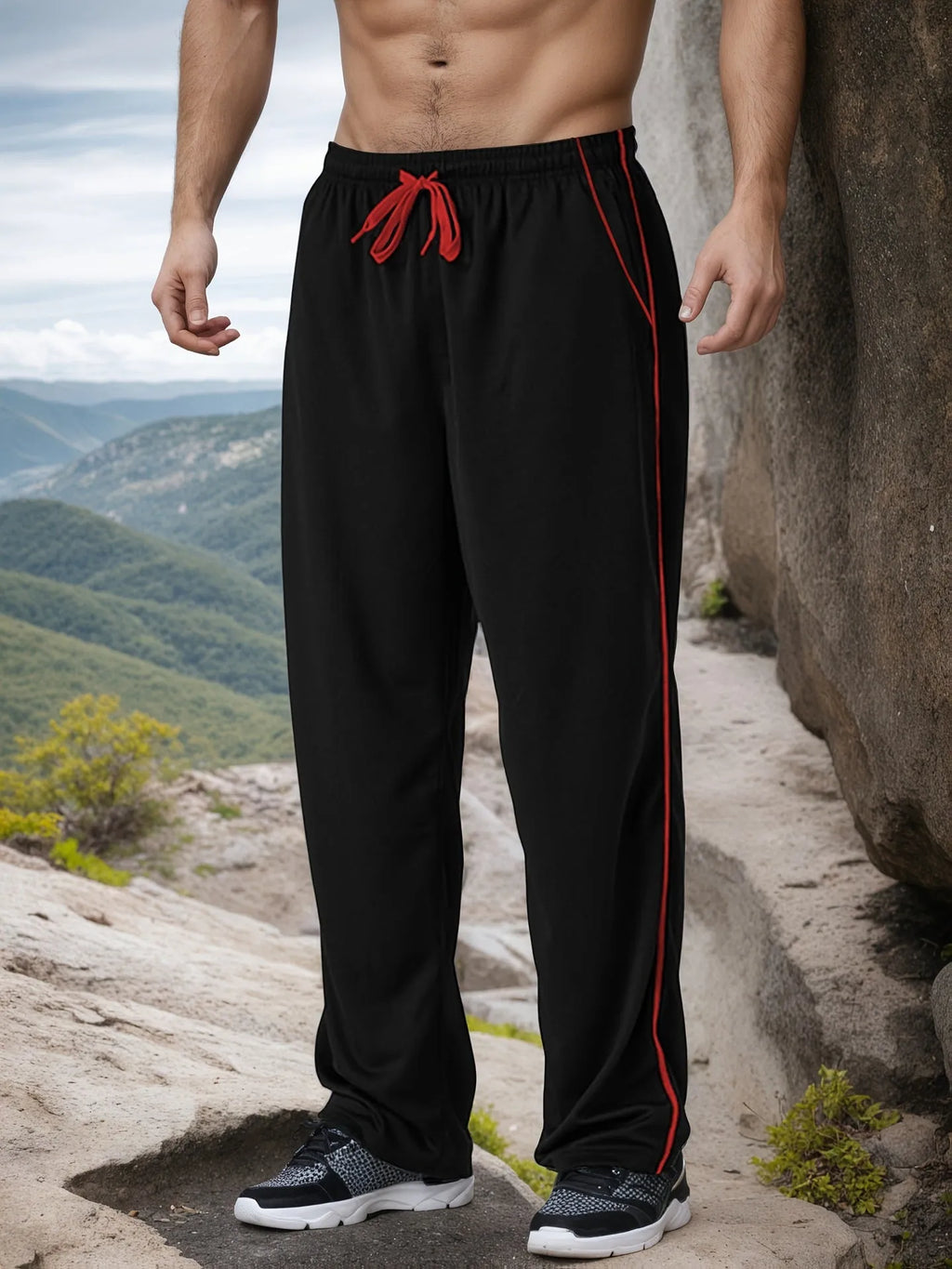 Men's loose high waist cropped bamboo fibre jogging pants in Black for gym and casual wear
