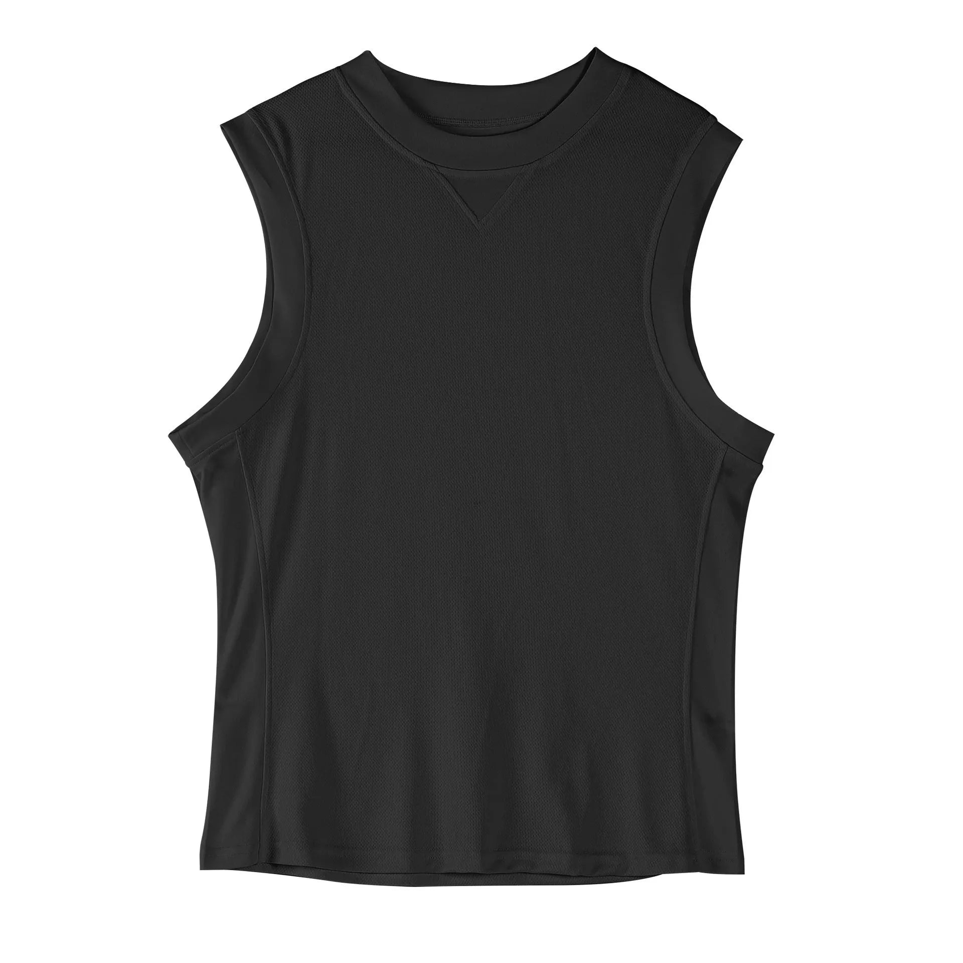 Men's black polyester sports vest with loose fit design for summer fitness activities
