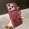 Frosted TPU PC magnetic phone case for iPhone 16 Pro with 360 rotating bracket, black colour