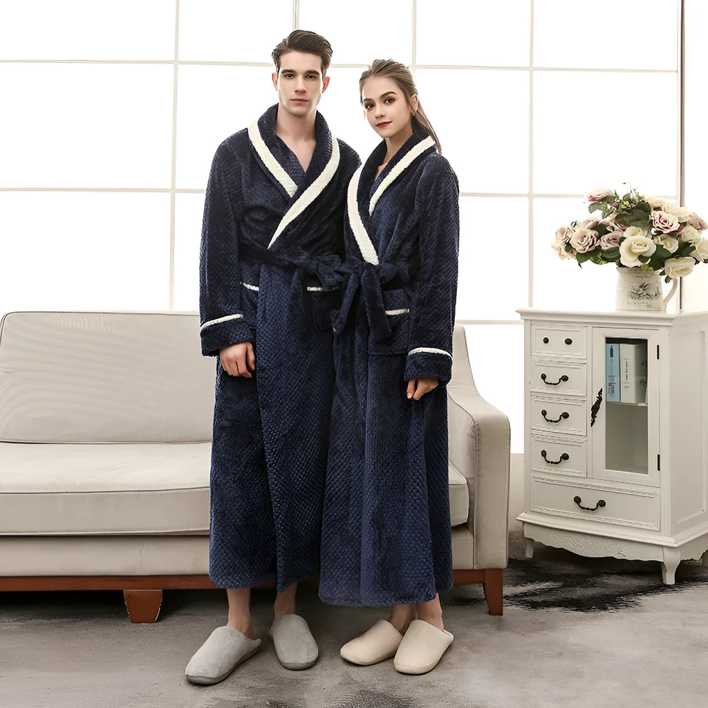 Unisex winter bathrobe thick flannel solid colour gown for couples available in black green orange red sizes M to 3XL