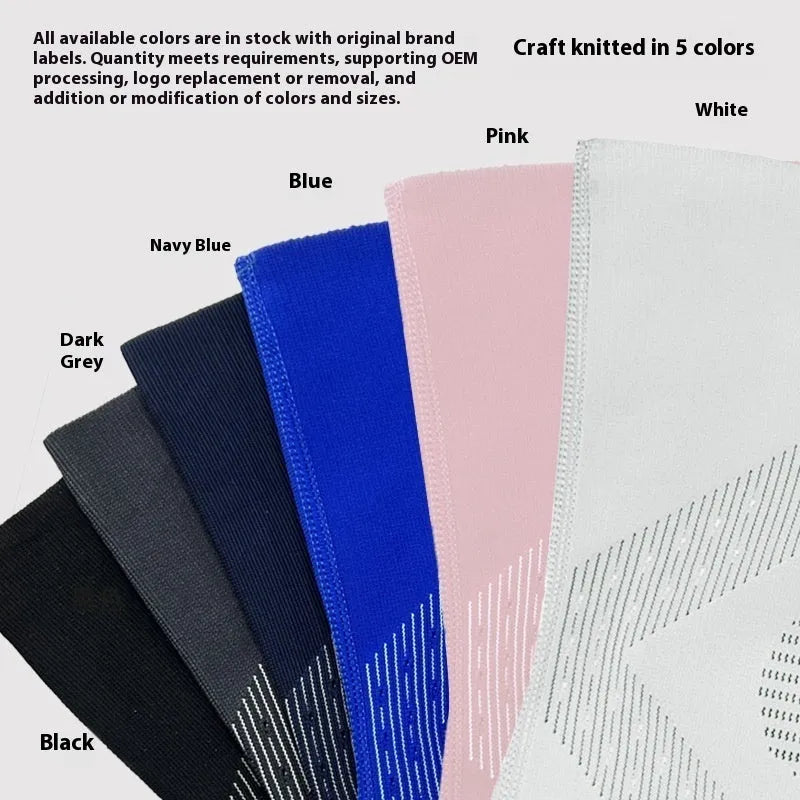 Sports running knee pad in black for adults, polyester fibre construction for joint protection during badminton and skipping.