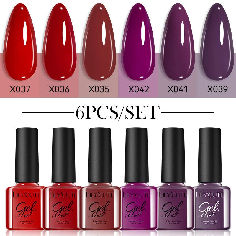 UV gel nail polish set with 20 bottles in glittering nude colours for home manicures