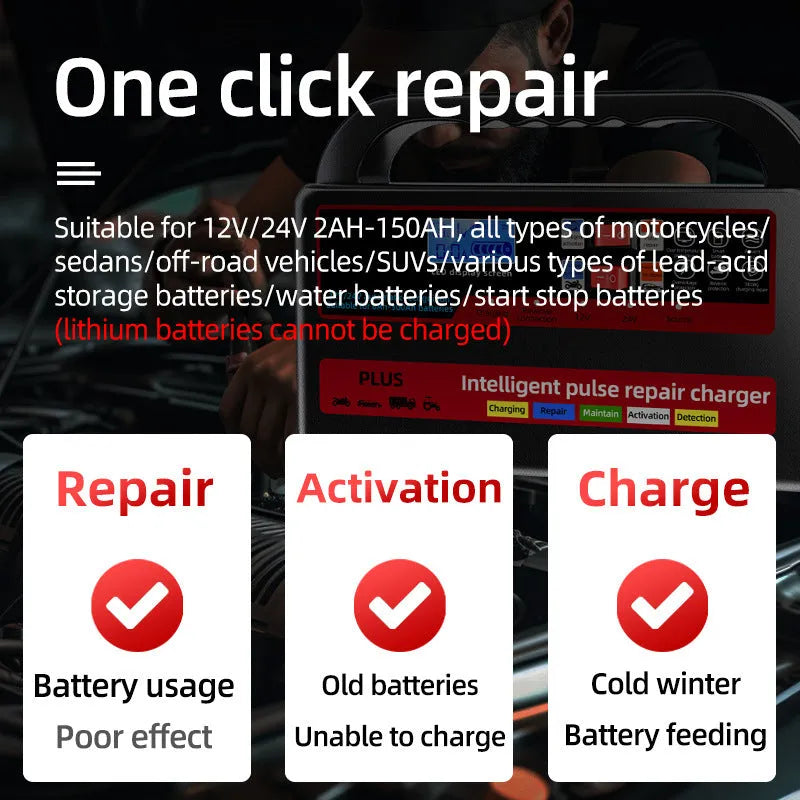 Fully automatic car wagon charger 12V/24V for lead acid batteries, W08 British standard, 800g