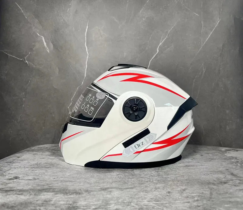 Full face ABS motorcycle helmet in matte black with black ribbon detailing, S to XL sizing options