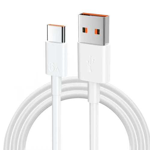 White PVC 6A super fast charge data cable for TYPE-C devices in multiple lengths 0.3m-2m