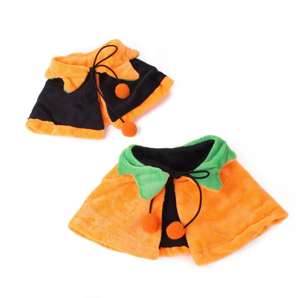 Halloween pumpkin design pet cloak for dogs and cats in plush fabric with double-sided construction