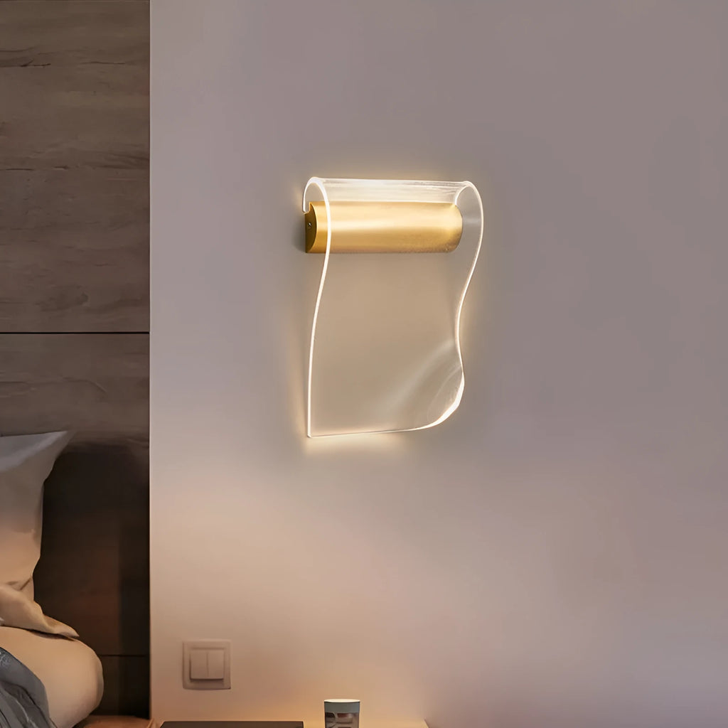 Simple modern wall lamp with acrylic shade and iron body in left bend style