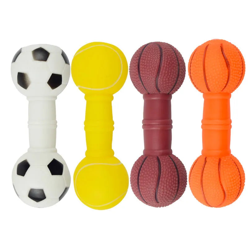 PVC football dumbbell shaped dog chew toy in yellow with squeaker