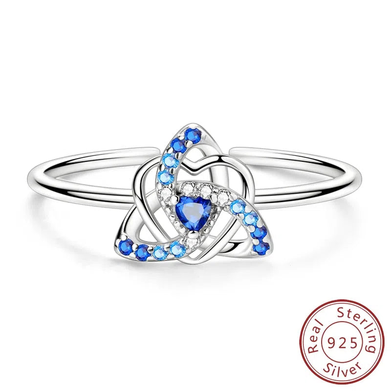 925 sterling silver heart dreamcatcher ring in KSR080 blue on white background
