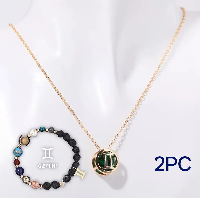 Natural stone beaded necklace and matching bracelet jewellery set in coordinated style