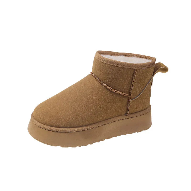 Women's snow boots with faux fur lining, 5cm platform heel, tall crown matte leather-look upper, black maroon brown