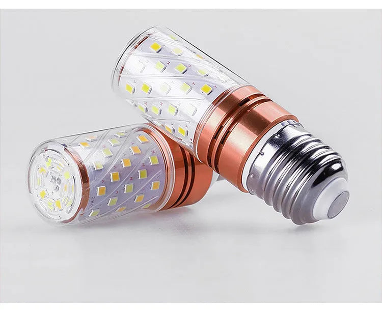 E14 screw base corn LED light bulb with multiple white LEDs showing three colour temperature options.