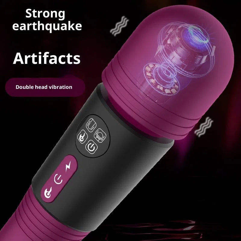 Double-headed AV wand with LCD screen and warming function in Noble Purple, rechargeable silicone vibrator