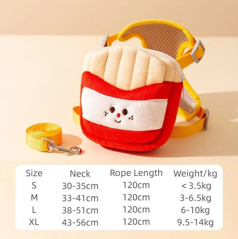 Cartoon hamburger design adjustable vest leash for dogs and cats with backpack