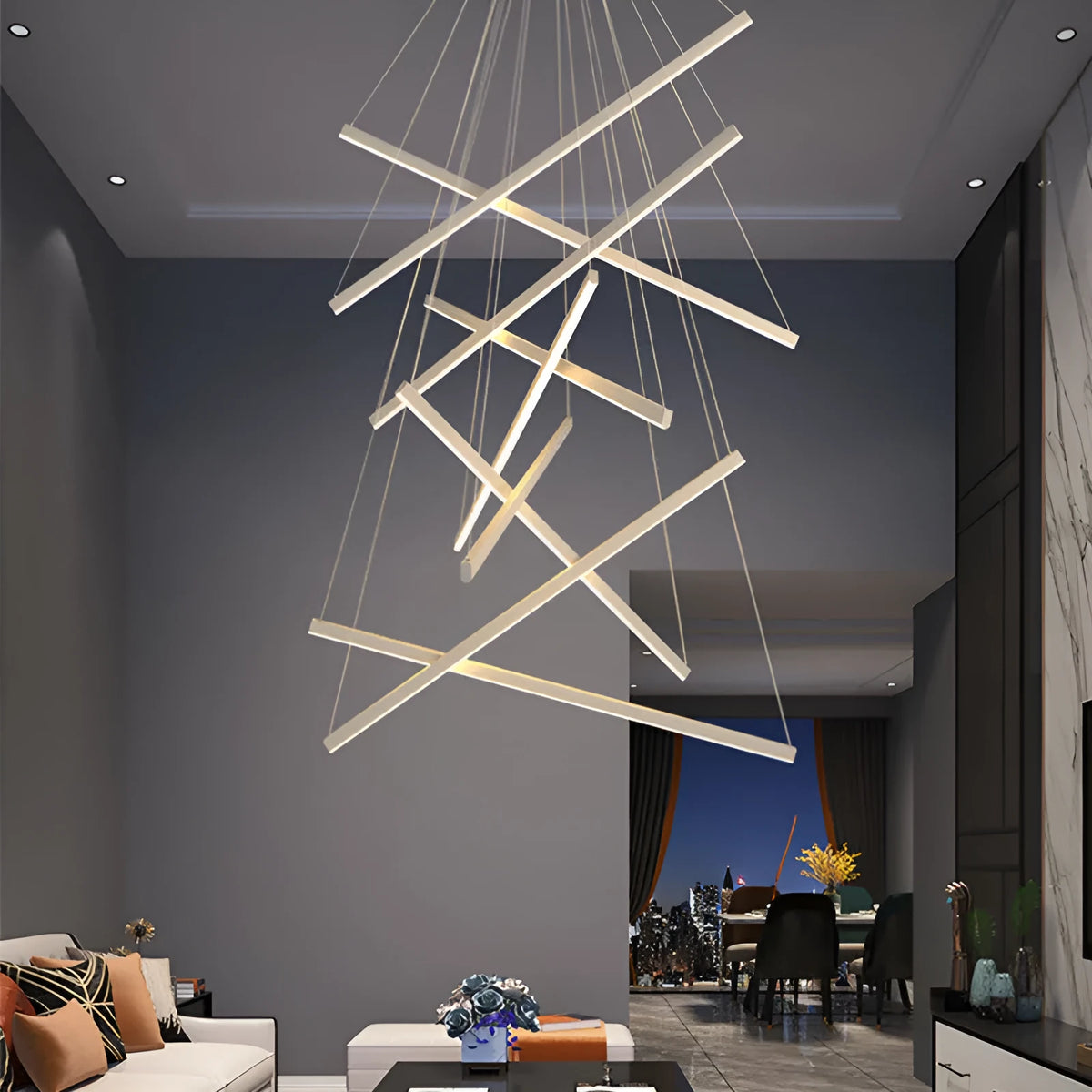 Black finish modern glass chandelier with iron frame and remote control LED light
