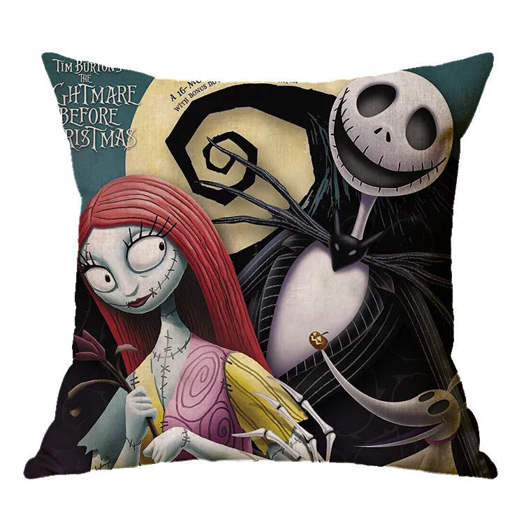 Linen skull Halloween pillow cover, 45x45cm square cushion case available in 34 listed colours