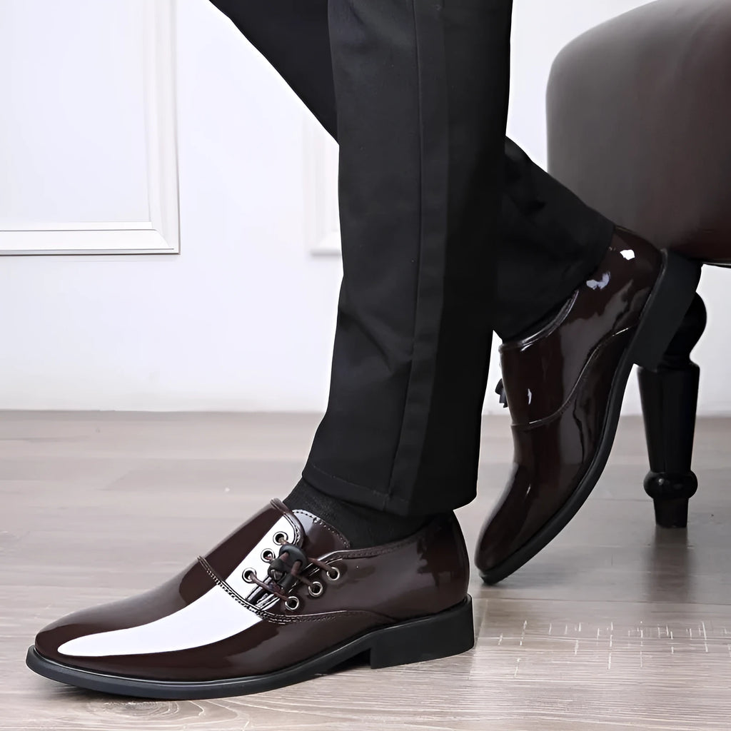 Black and brown business formal men's shoes with rubber sole and artificial PU upper