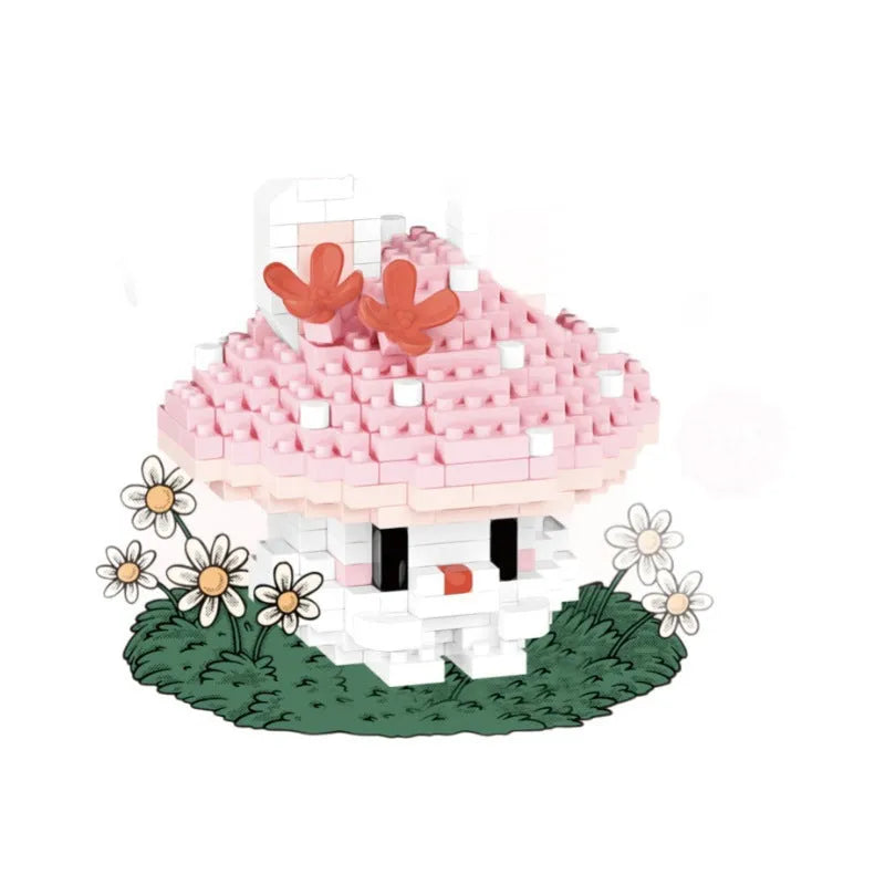 Mushroom micro particle building blocks cartoon doll ornaments, plastic small particle blocks, 6 colour options