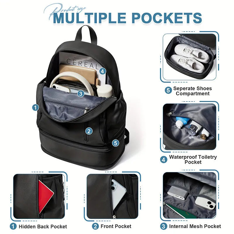 Women's casual waterproof polyester backpack in solid colour with adjustable shoulder straps