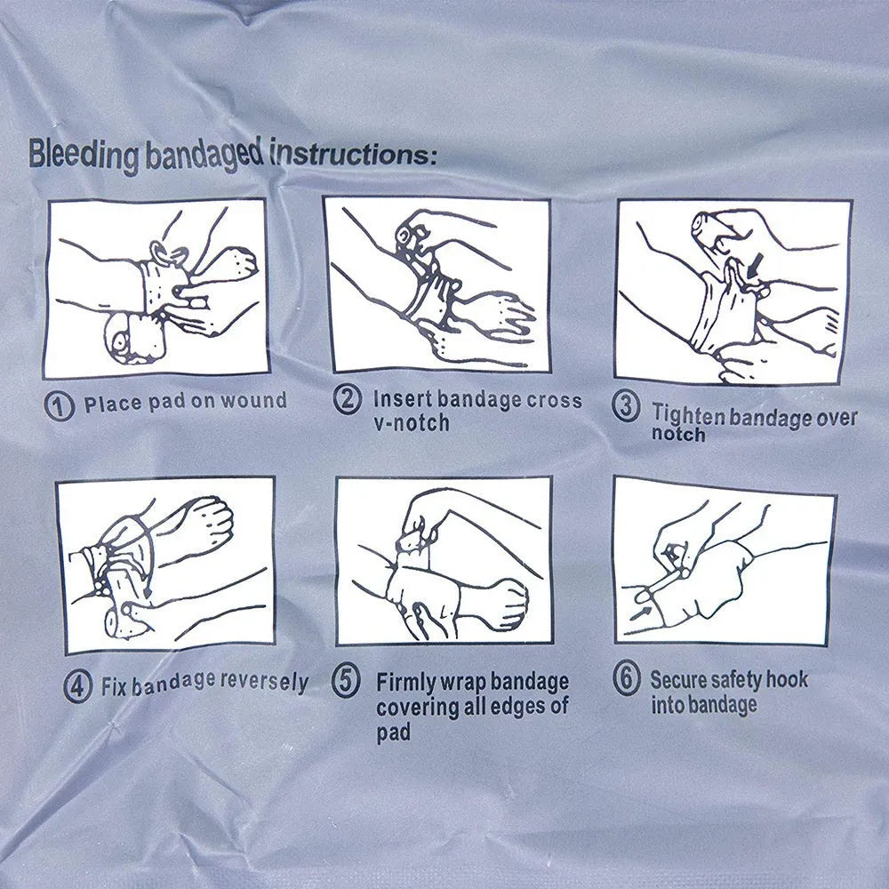 Tactical haemostatic gauze bandage in sterile packaging showing 4-inch and 6-inch size options