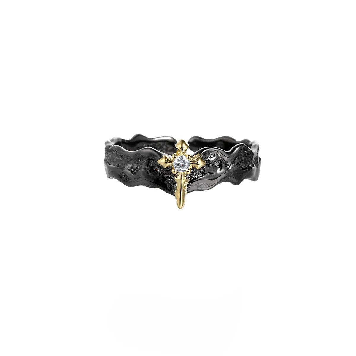 Princess Knight couple ring with adjustable opening in silver with white gold or black gold electroplated finish.