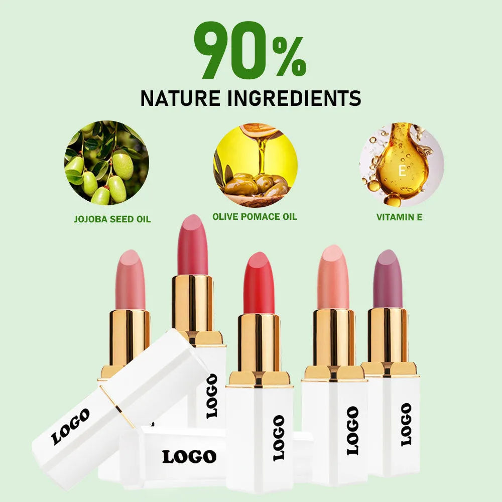 Matte finish lipstick bullet in case showing one of 24 available waterproof colour shades.