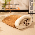 Blue rabbit print flannel cat sleeping bag nest pet bed measuring 50 by 40 centimetres