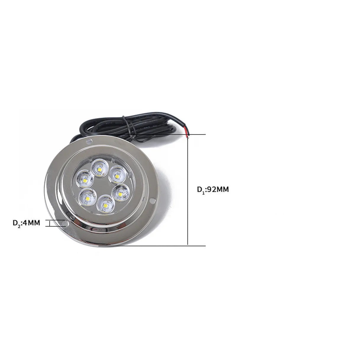 Stainless steel underwater LED marine light with 92.8mm diameter and IP68 rating for yacht accessories
