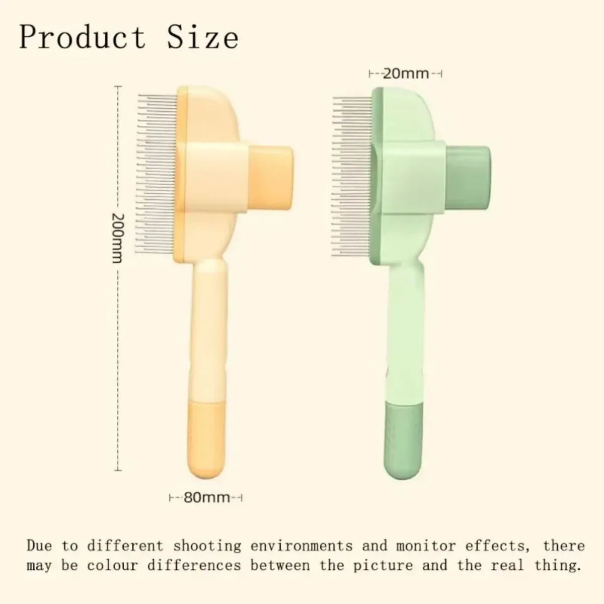 Green and yellow dog grooming brush with one-click hair removal and anti-mite function
