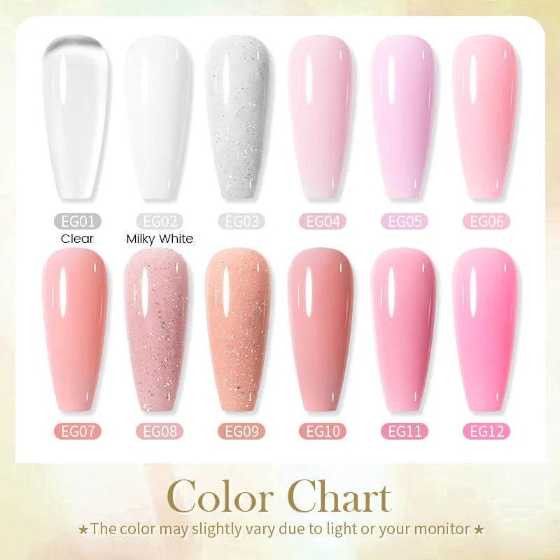 Nail Quick Extension UV Gel 30ml bottle with ten colour swatches EG01 to EG10