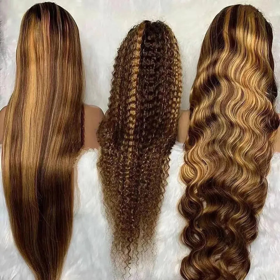 Front lace wig with African black gradient colour and big wave styling on mannequin head