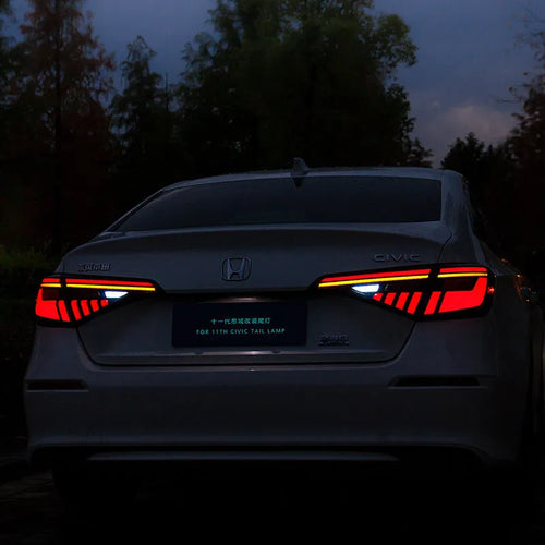 11th generation Honda Civic black and red LED aftermarket taillight assembly.