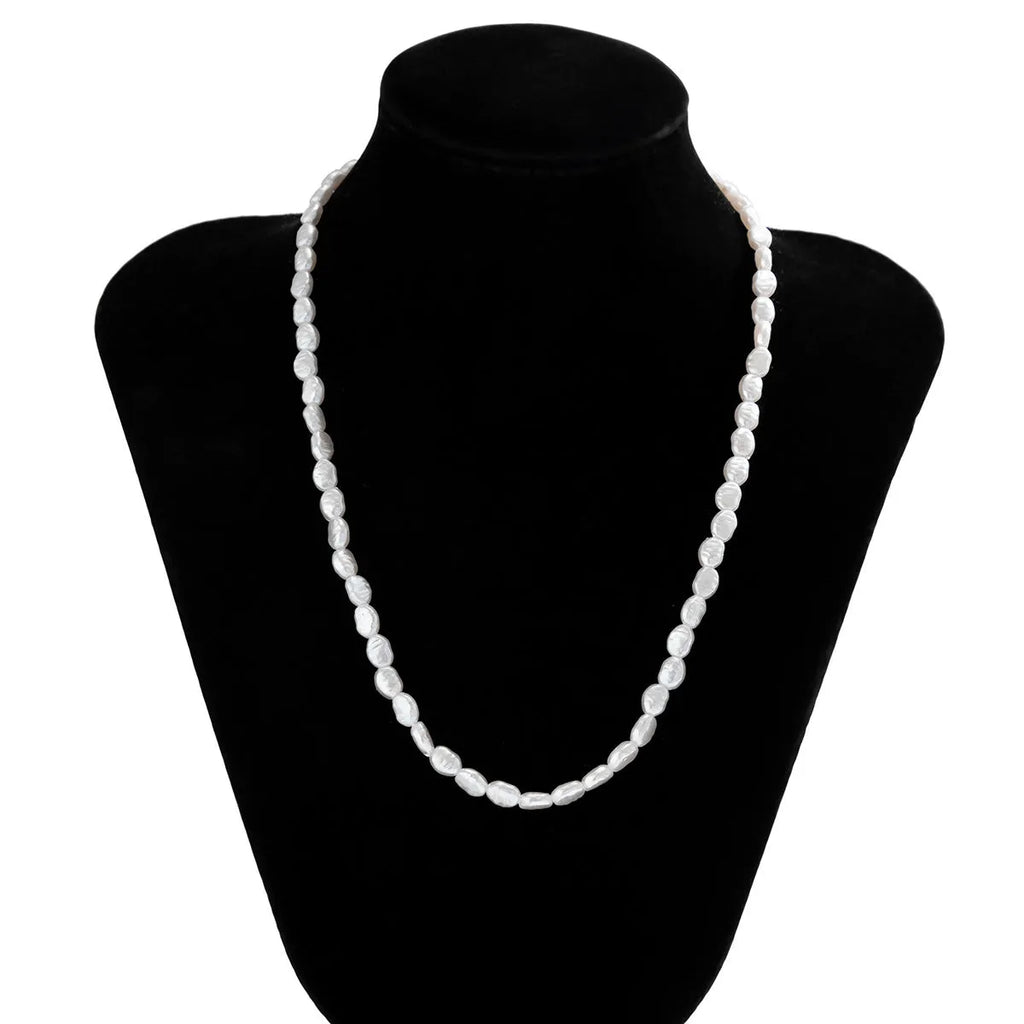Men's white imitation pearl necklace with U-shaped clavicle pendant on adjustable 41-50cm pearl chain