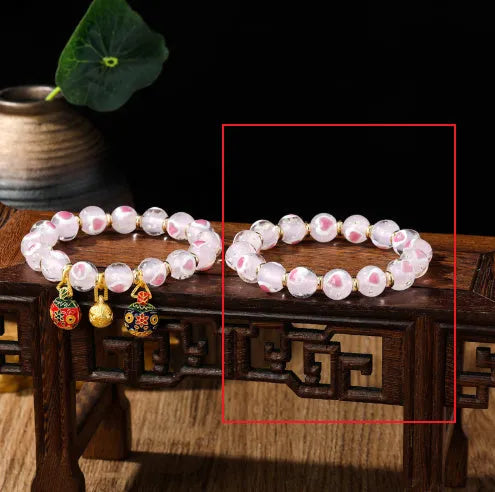 Swallowing gold beast cherry blossom powder heart bracelet with 10mm beads in six colour options