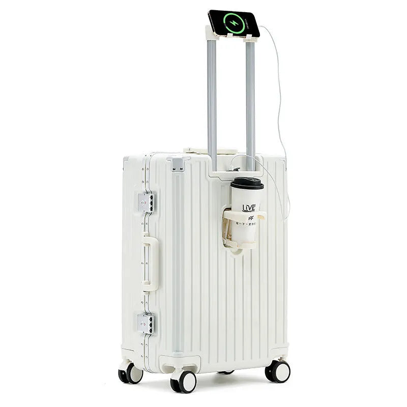 Aluminium frame hard shell ABS PC suitcase in avocado green with universal wheels.