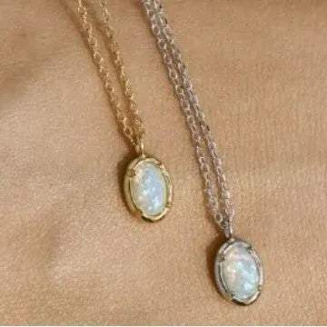 Geometric jelly opal pendant necklace in sterling silver with gold or white gold plating options