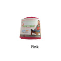 Portable baby dining chair harness with protective belt in pink, secured to a chair