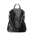 Women's genuine leather retro backpack showing internal organisation compartments and sewing thread detailing