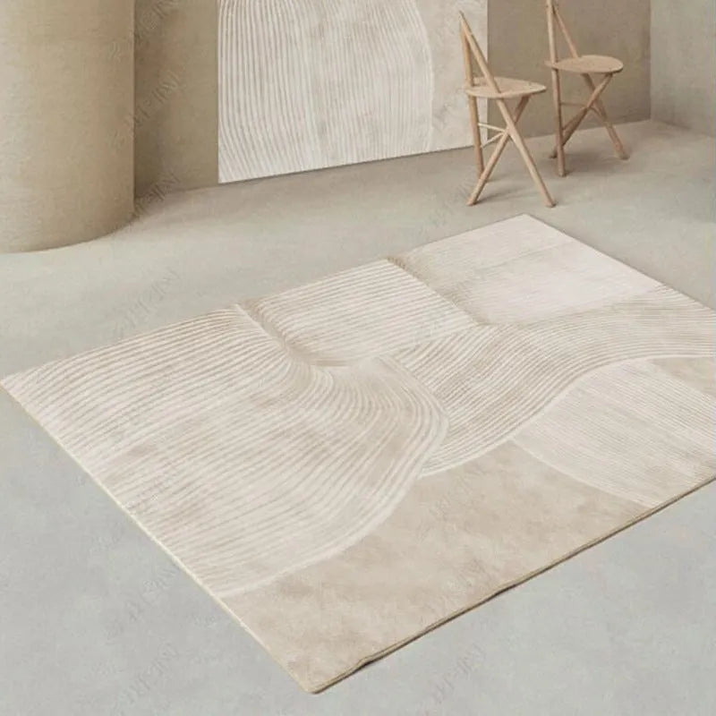 Japanese cashmere carpet in striped pattern, rectangle shape, light luxury style, machine washable polyester fibre