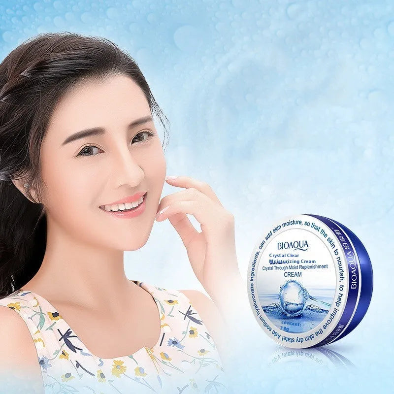 Gentle Moisturizing Cream 38g in a white jar with blue lid on clean background