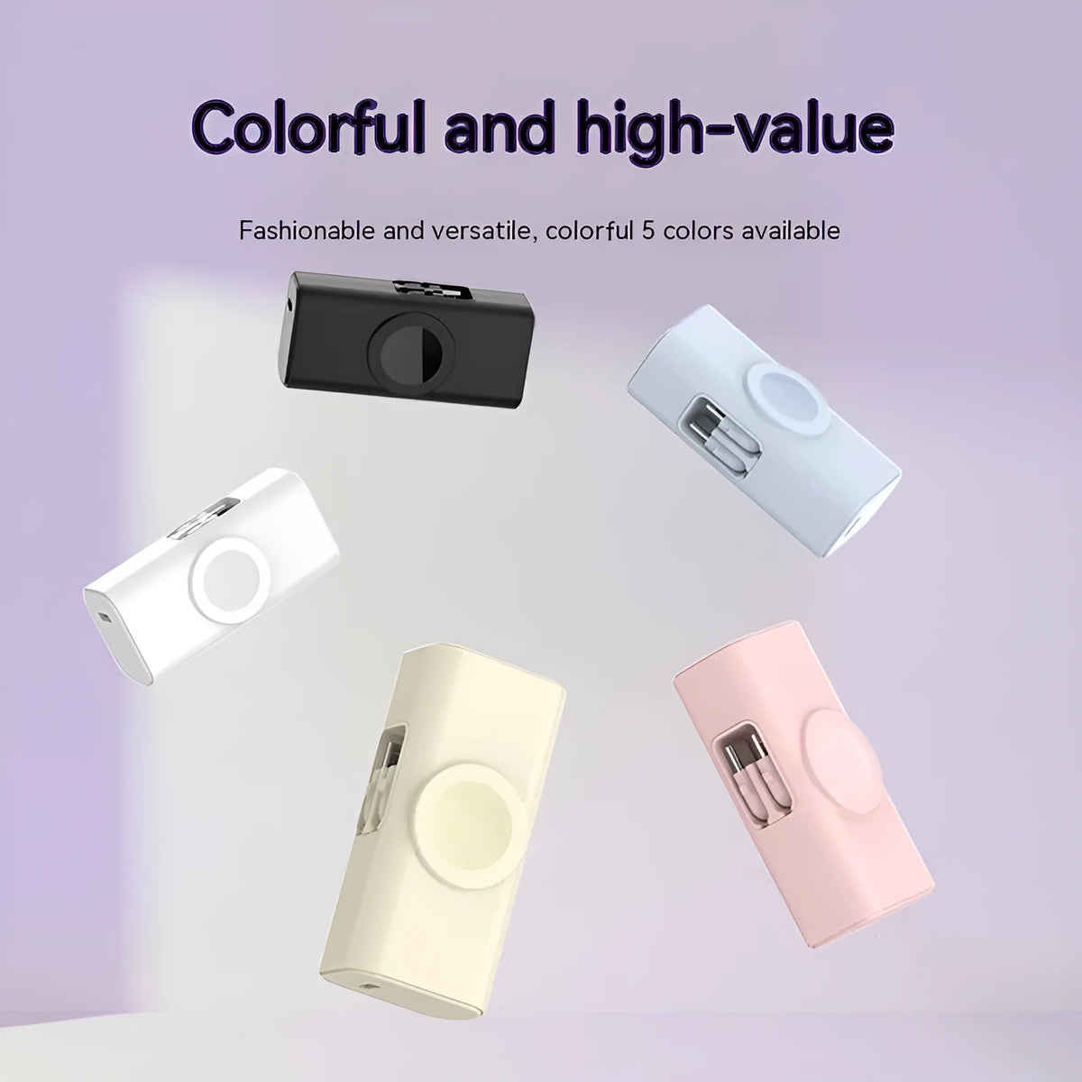 White or black folding double head portable power bank with 5000mAh capacity and 38.1 x 27.5 x 78.2mm capsule size