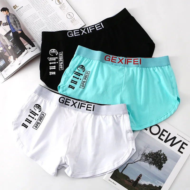 Men's loose fit cotton boxer briefs in various colours on a white background