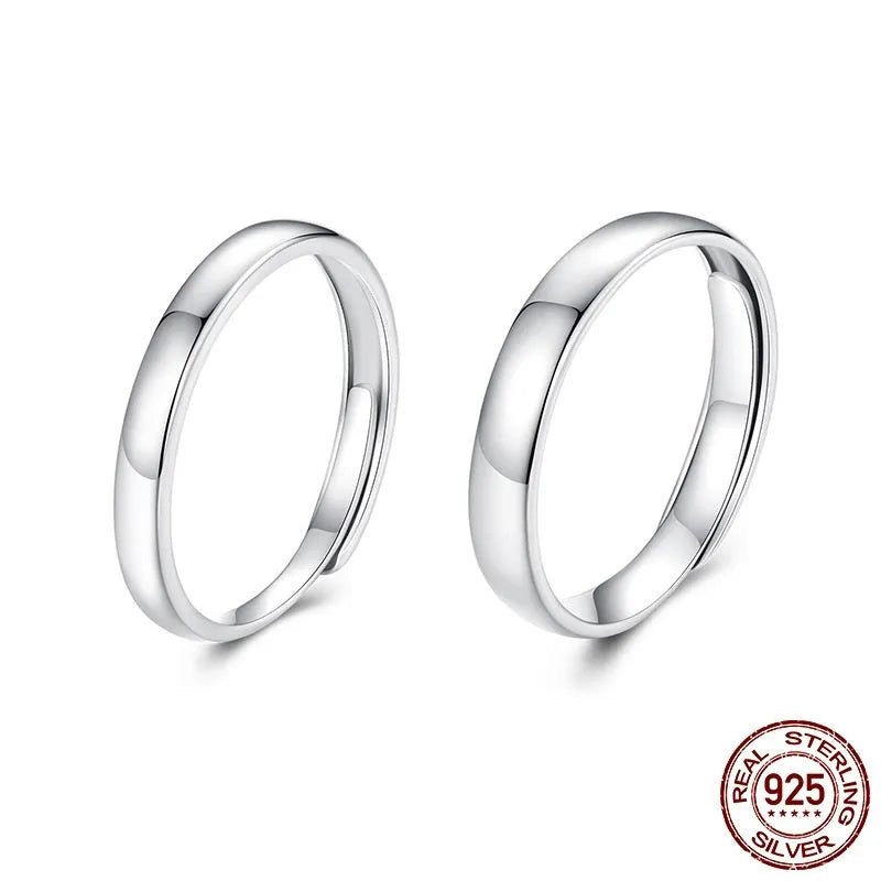 S925 sterling silver open ring for men and women, geometric gloss finish, average size couple ring.