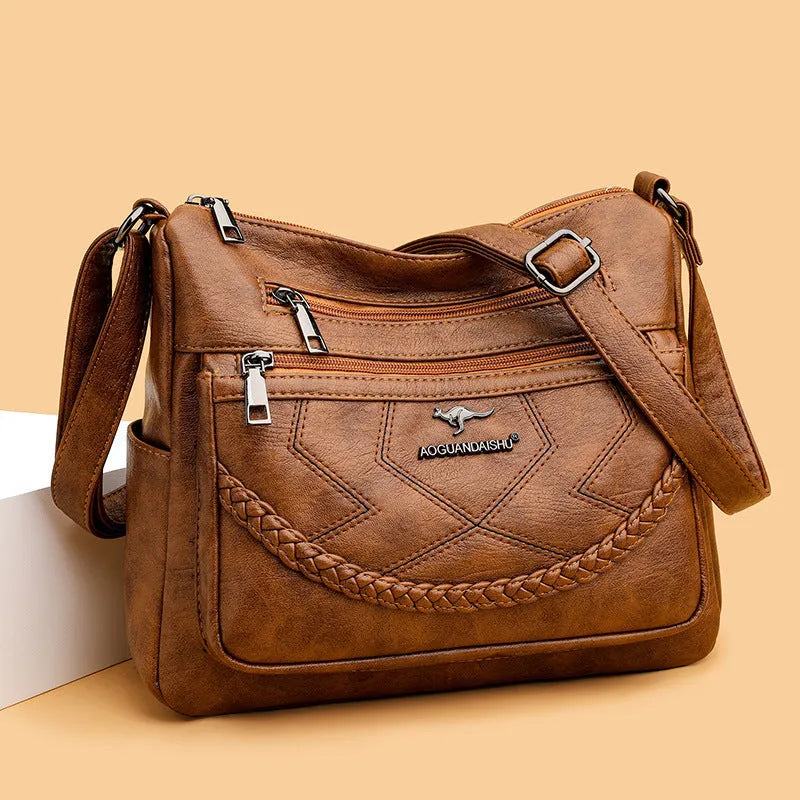 Women's soft PU leather shoulder bag with crossbody strap in horizontal square shape