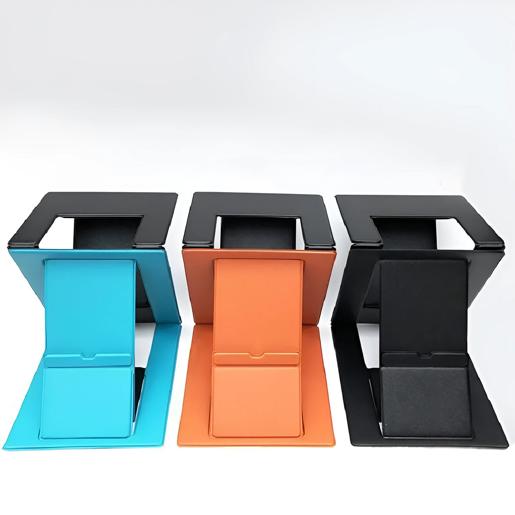 Multi angle adjustable folding tablet stand, 28.5 x 24 x 2.5cm folded, 725g, black blue orange