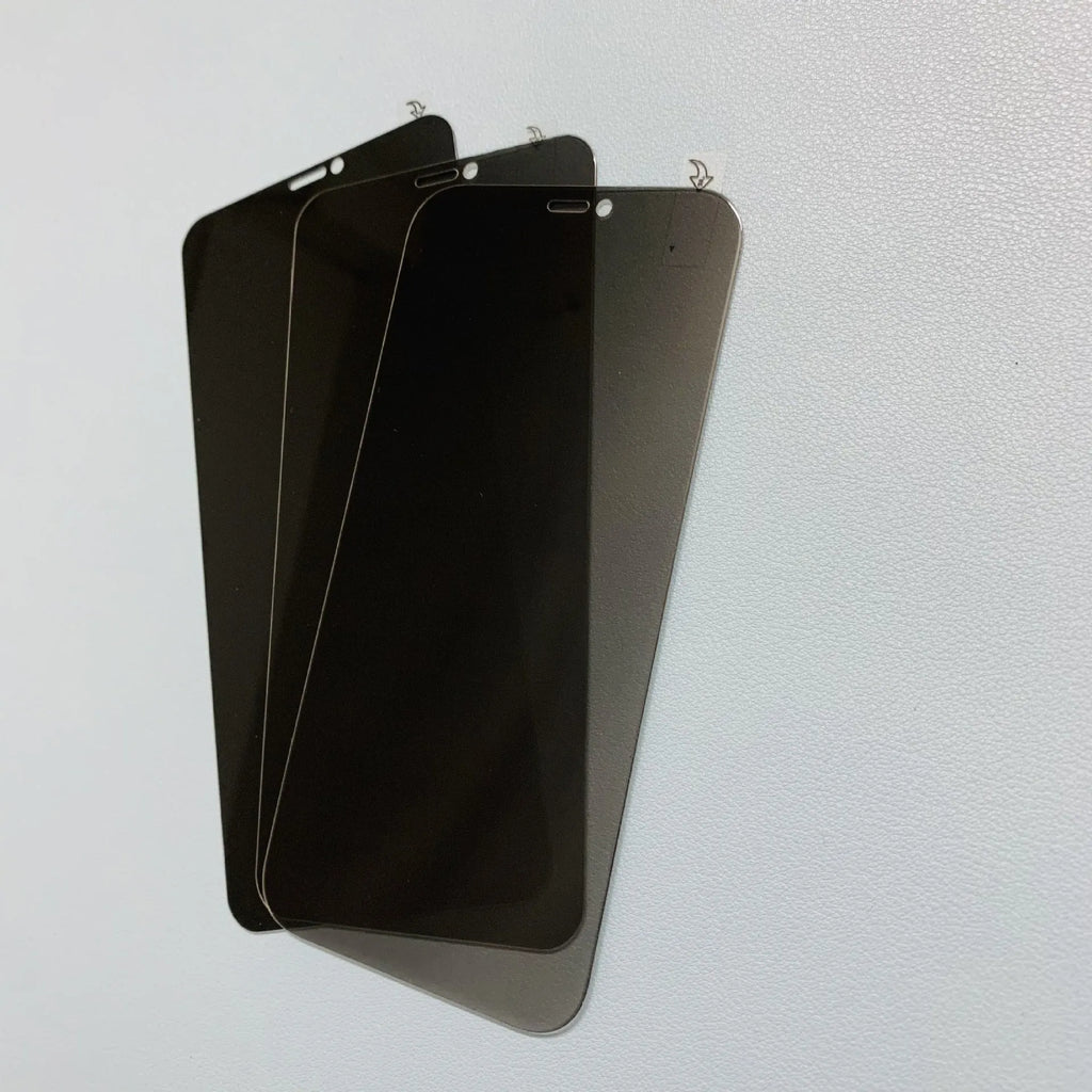 Full screen tempered glass anti peeping privacy film for iPhone on a table.